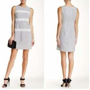 London Times Stripe Sheath Mini Dress Sleeveless Lace Seersucker Design Sz 4 Euc